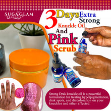 Load image into Gallery viewer, 3 Days Extra Strong. Knuckle Oil: Strong Dark Knuckle oil is powerful formulation for treating hyperpigmentation, dark spots, and discoloration on your knuckles and other affected areas.

Pink Scrub: Apply the scrub on your hand or fingers and gently massage them for about a minute, and rinse with warm water.
